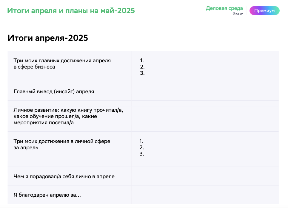Фрагмент Дневника предпринимателя
